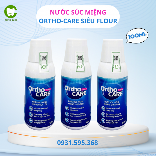 [ SIÊU NHIỀU FLUOR ] - Nước súc miệng không cồn ORTHO-CARE bổ sung flouride, giảm ê buốt, tụt nướu hiệu quả (chai nhỏ 100ml)